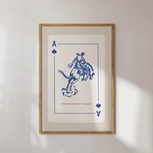 A sorte favorece a impressão ousada, arte de parede de cowboy azul, impressão retrô de faroeste, impressão de carta de baralho de cowboy, ilustração de cowboy, arte vintage de cowboy