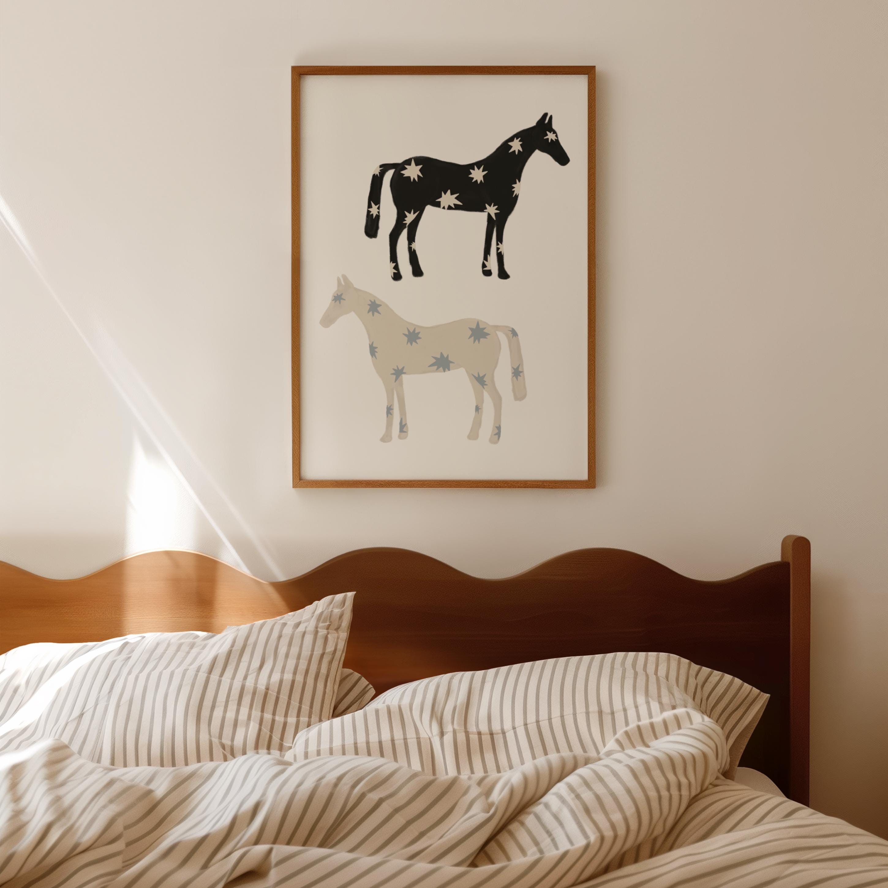Star Horses, Vintage Horse Wall Art, Star Horse Print, Horse Folk
