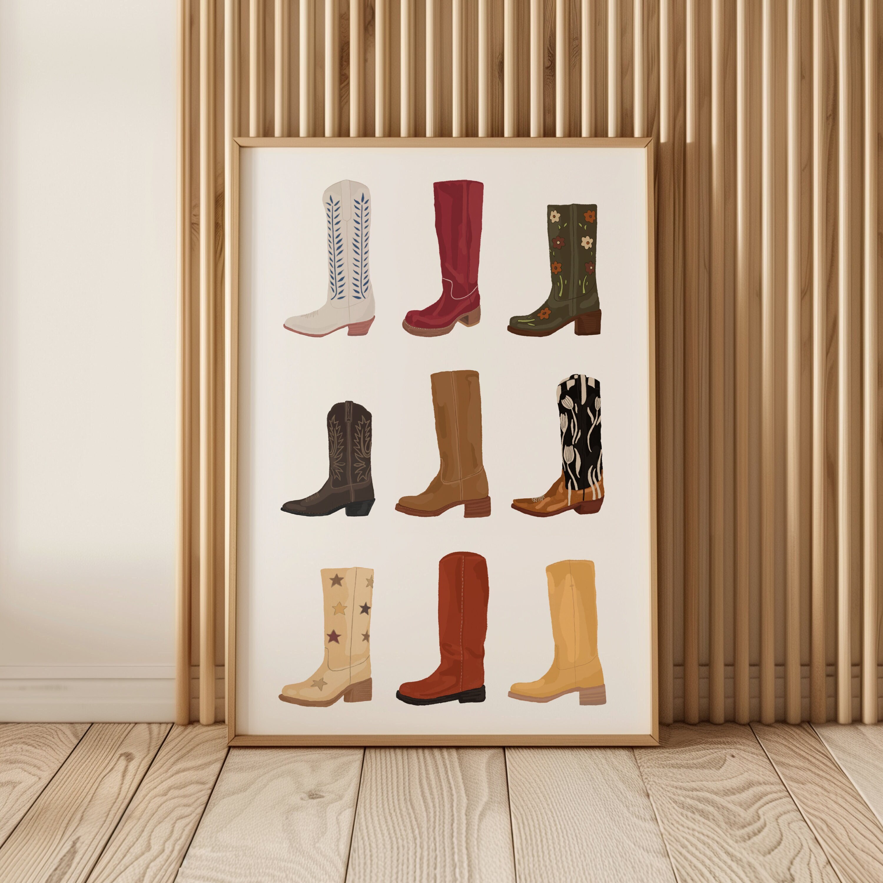Western Fashion Boot Art Print, Cowboy Boot Wall Art, Trendy Western Print, 70s Western Wall Art, Hand-Drawn Wall Art, Trendy Home Decor