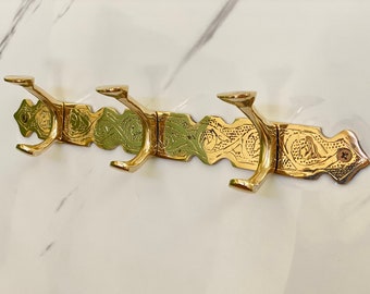 Unlacquered Brass Coat Rack – Handmade Wall Coat Hooks , Engraved Wall Coat hooks