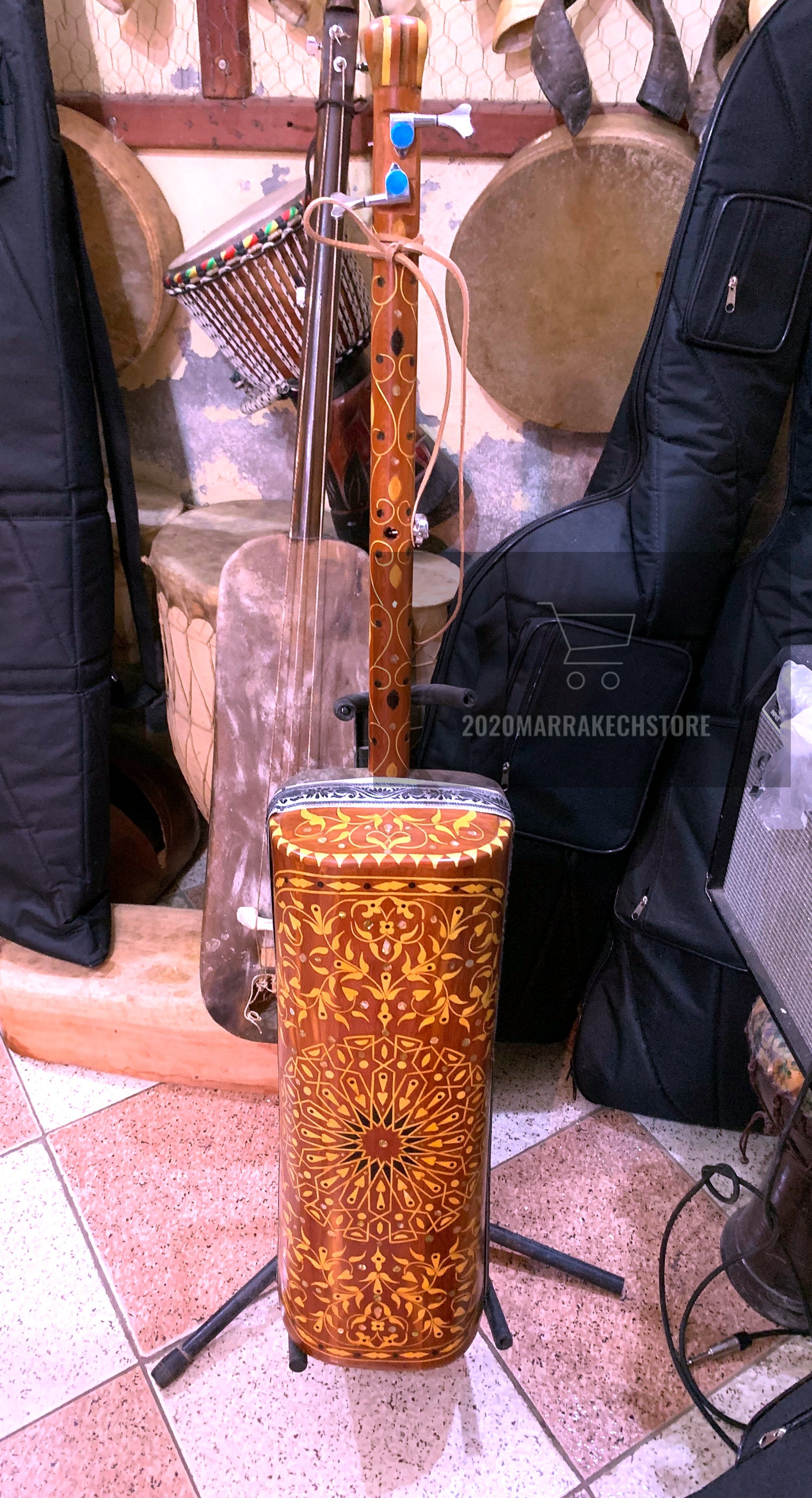 Guembri Gnawa Fatto A Mano - Strumento Musicale Marocchino In Legno Di Sandalo Con Corde Extra