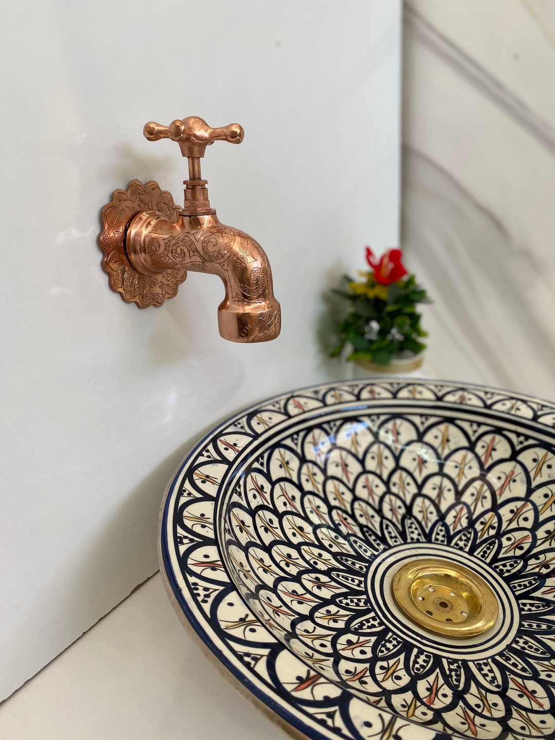 Bathhouse Cross Handle Wall Mount Faucet, Moroccan Handmade Faucet ...