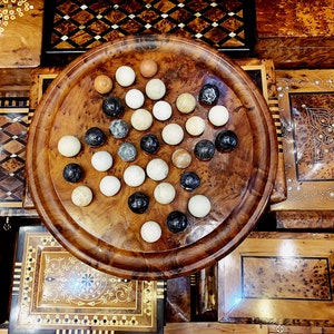 New 2020 Moroccan Art Thuya Wood Solitaire Game Handmade Marble Balls Game Lots Bundles Large Size Vintage Marble Game Wooden Handcrafted