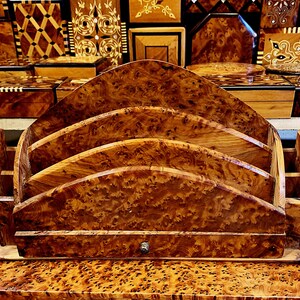 Raro cubo di carta in legno Thuya porta banconote da tavolo grande accessorio marocchino fatto a mano in stile vintage realizzato a mano nuova collezione tradizionale