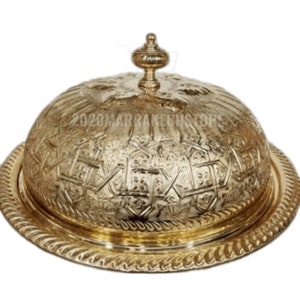 23.5 inches Moroccan Handmade Luxurious Brass Serving Platter Food Dome Cover And Serving Tray,Moroccan Handmade Brass Serving Platter Food