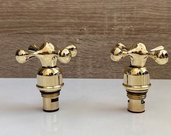 Unlacquered Brass Cross Handle Set, Faucet Handles Set, Flat brass Handles, lever brass Handles,