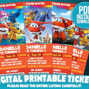 Super Wings Ticket-Einladung, Super Wings Geburtstagseinladung, Super Wings Digital druckbare Tickets, Super Wings Printables von LuisMiAnd
