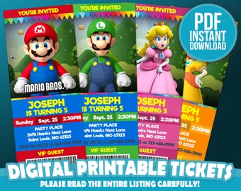 Super Mario Bros Ticket Invitation, Mario Bros Birthday Invite, Mario Bros Printable Tickets Invite, Mario Bros Invitation by LuisMiAnd