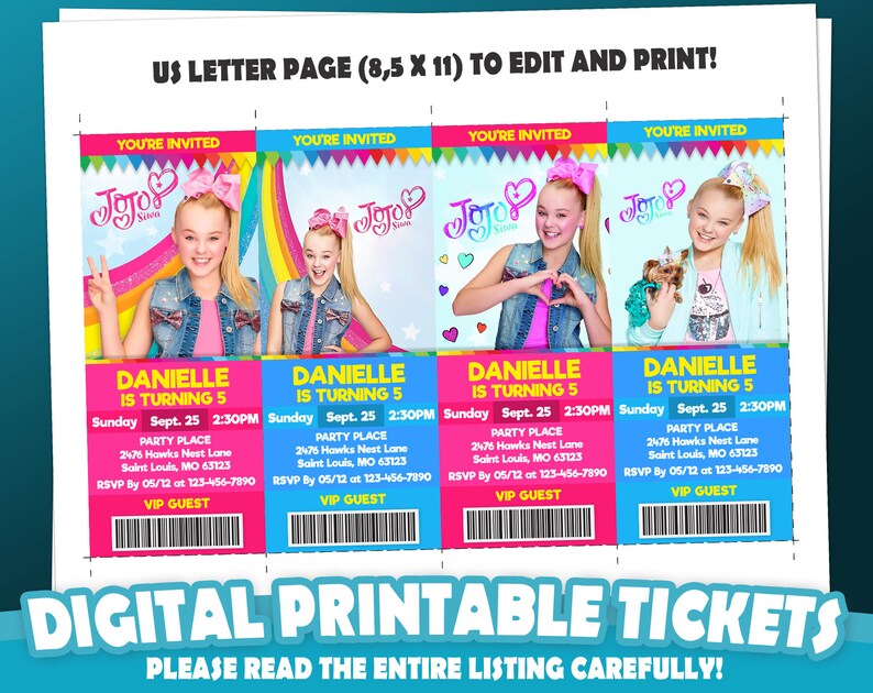 jojo siwa ticket invitation jojo siwa birthday invite jojo