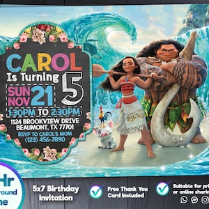 Invitation Moana, Carte d’anniversaire Moana, Entrée d’anniversaire personnalisable, Fichier numérique par LuisMiAnd