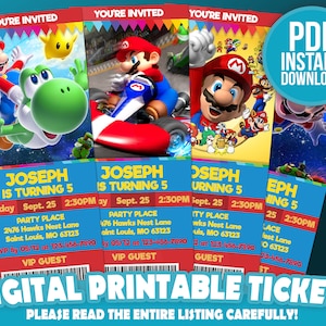 Invitation au billet Mario Bros, invitation d’anniversaire Mario Bros, invitation aux billets imprimables numériques Mario Bros, Mario Bros imprimables par LuisMiAnd