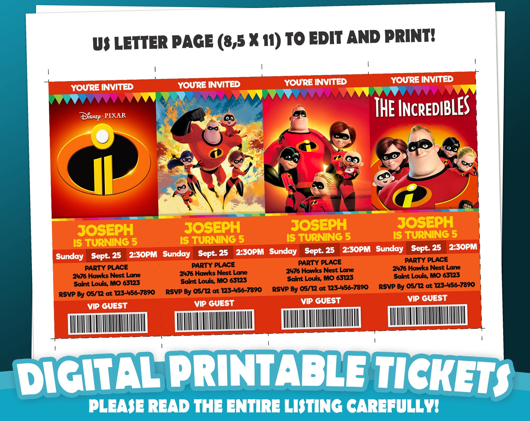 The Incredibles Ticket Invitation, the Incredibles Birthday Invite ...