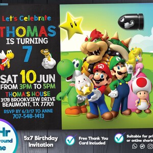 Invitation Super Mario, Carte d’anniversaire Mario Bros, Entrée d’anniversaire personnalisable, Fichier numérique par LuisMiAnd