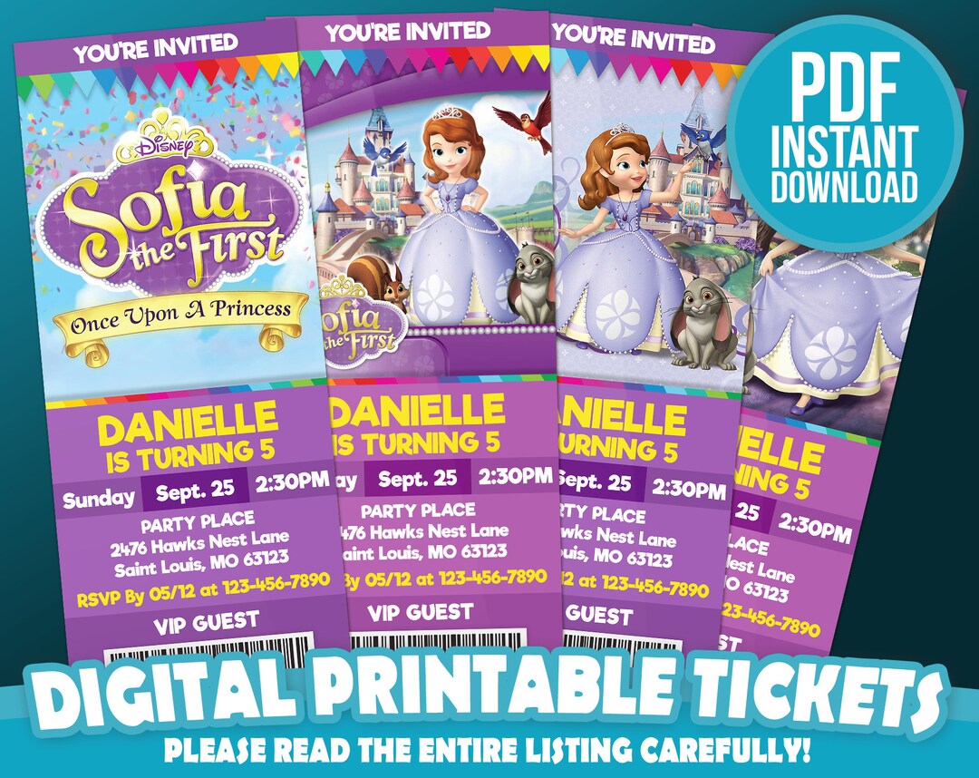 Sofia the First Ticket Invitation, Sofia the First Birthday Invite