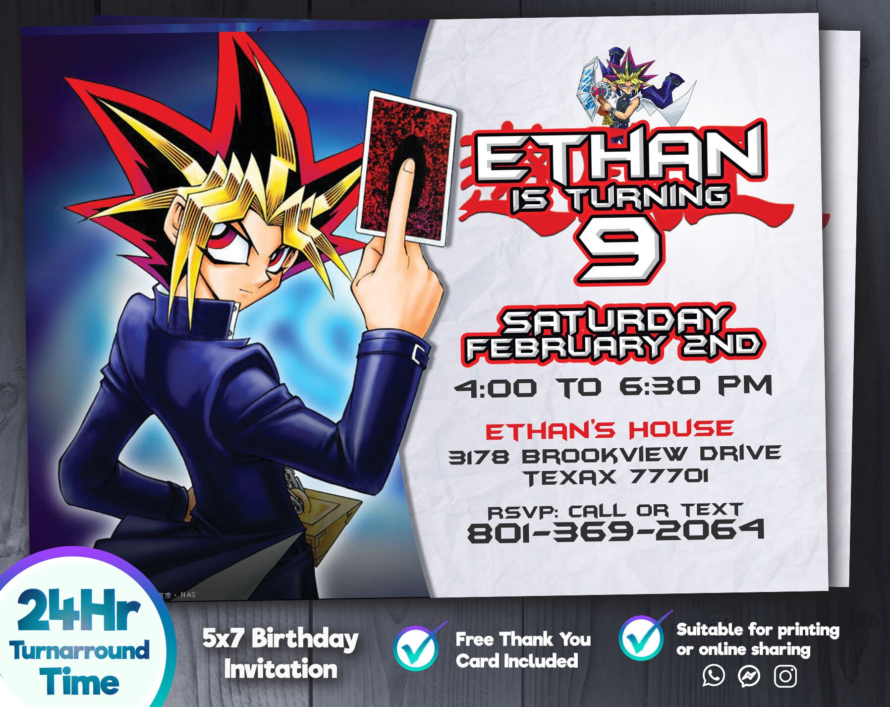Yugioh Birthday Invitation, Printable Birthday Party Invitations
