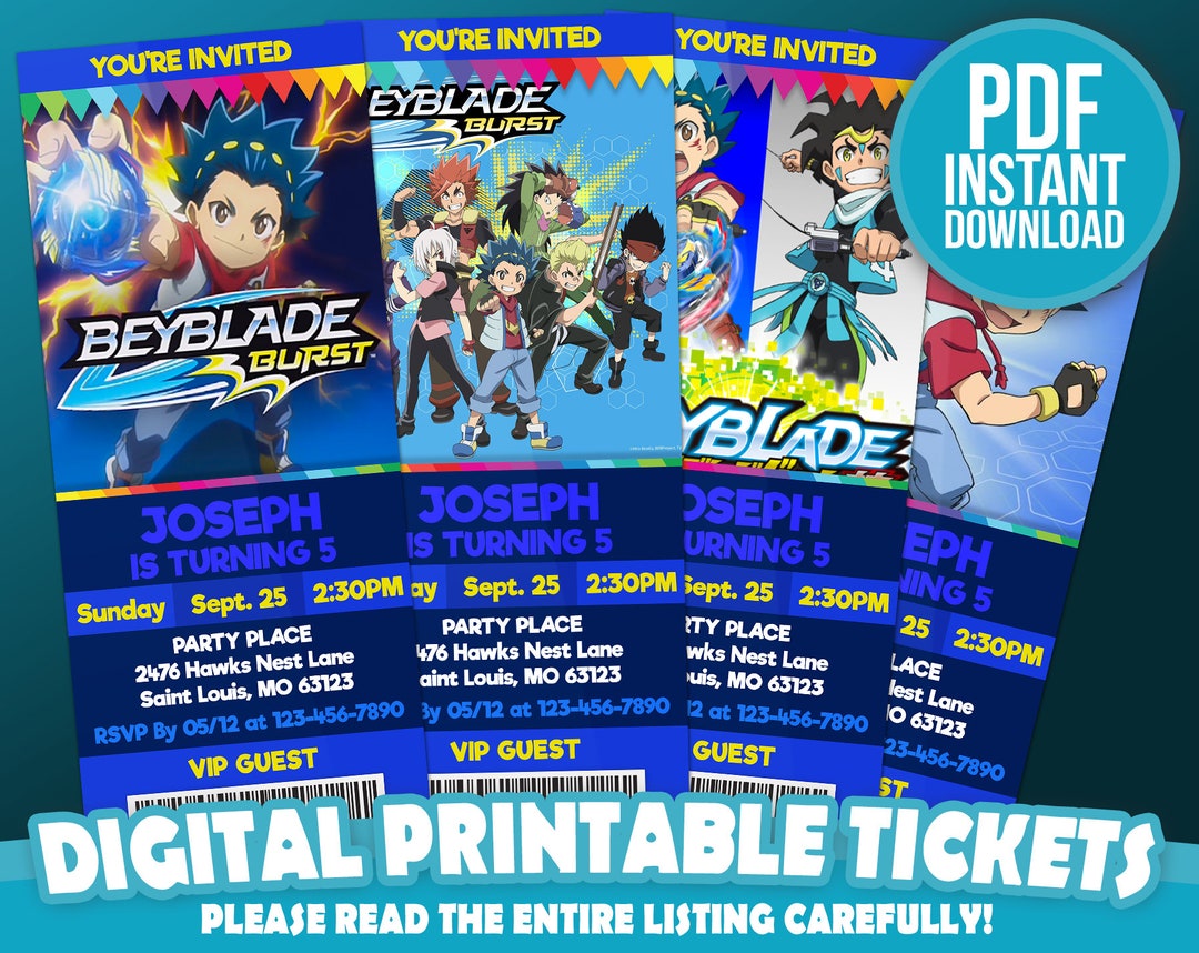 Beyblade Burst Ticket Invitation, Beyblade Burst Birthday Invite ...