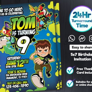 Invitation Ben 10, carte d'anniversaire Ben 10, billet d'anniversaire personnalisable, fichier numérique par LuisMiAnd