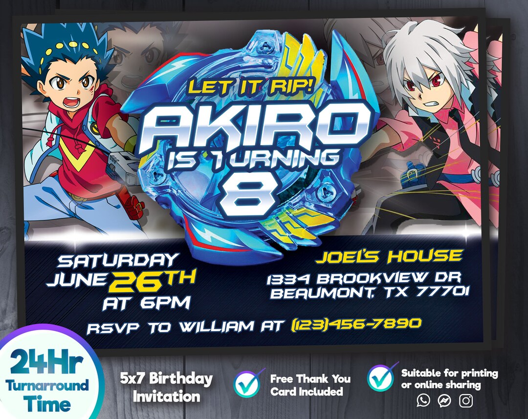 Beyblade Burst Birthday Invitation, Beyblade Burst Printable Birthday ...