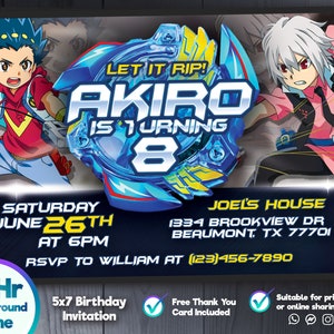 Beyblade Burst-uitnodiging, Beyblade Burst-verjaardagskaart, aanpasbaar verjaardagskaartje, digitaal bestand van LuisMiAnd