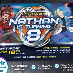Invitation Beyblade X, carte d'anniversaire Beyblade Burst X, billet d'anniversaire personnalisable, fichier numérique par LuisMiAnd