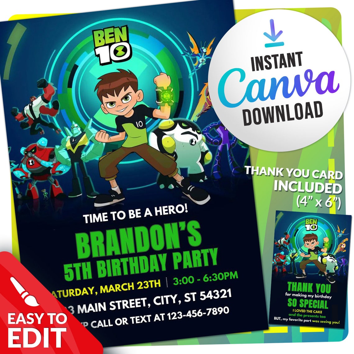 Ben 10 Invitation, Printable Birthday Party Invitations, Ben 10 Invites ...