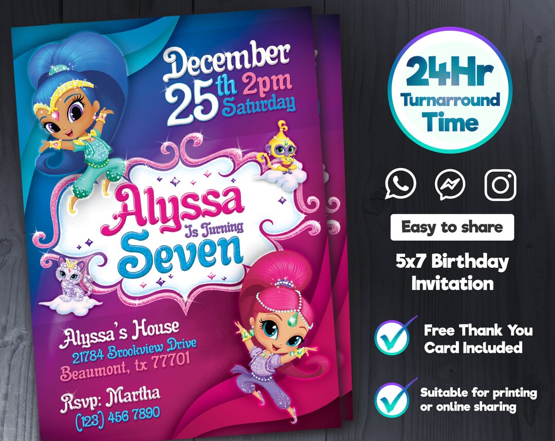 Shimmer and Shine Birthday Invitation, Printable Birthday Party ...