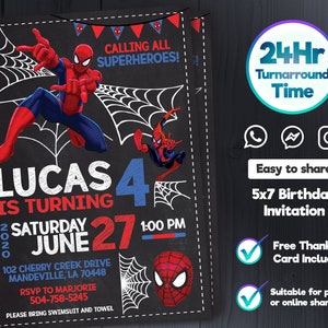 Invitation Spiderman, anniversaire Spiderman, carte d'anniversaire Spiderman Peter Parker, fichier numérique par LuisMiAnd