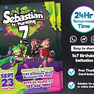 Splatoon Einladung, Splatoon Geburtstagskarte, Personalisierbare Geburtstagskarte, Digitale Datei von LuisMiAnd