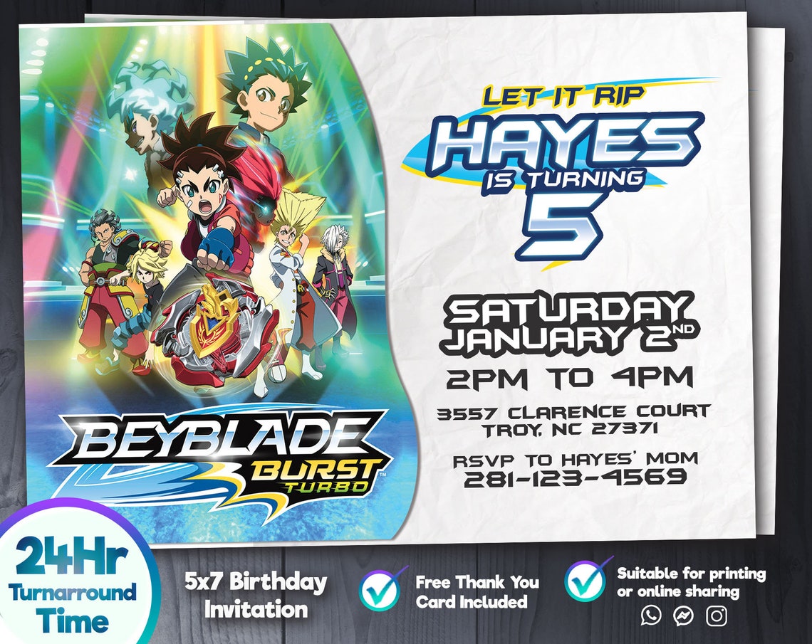 Beyblade Burst Turbo Birthday Invitation, Printable Birthday Party ...