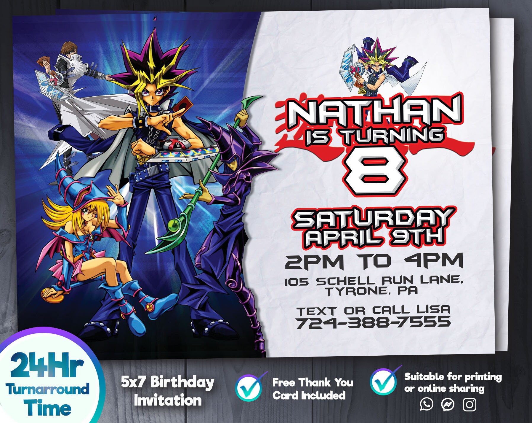 Yugioh Birthday Invitation, Printable Birthday Party Invitations