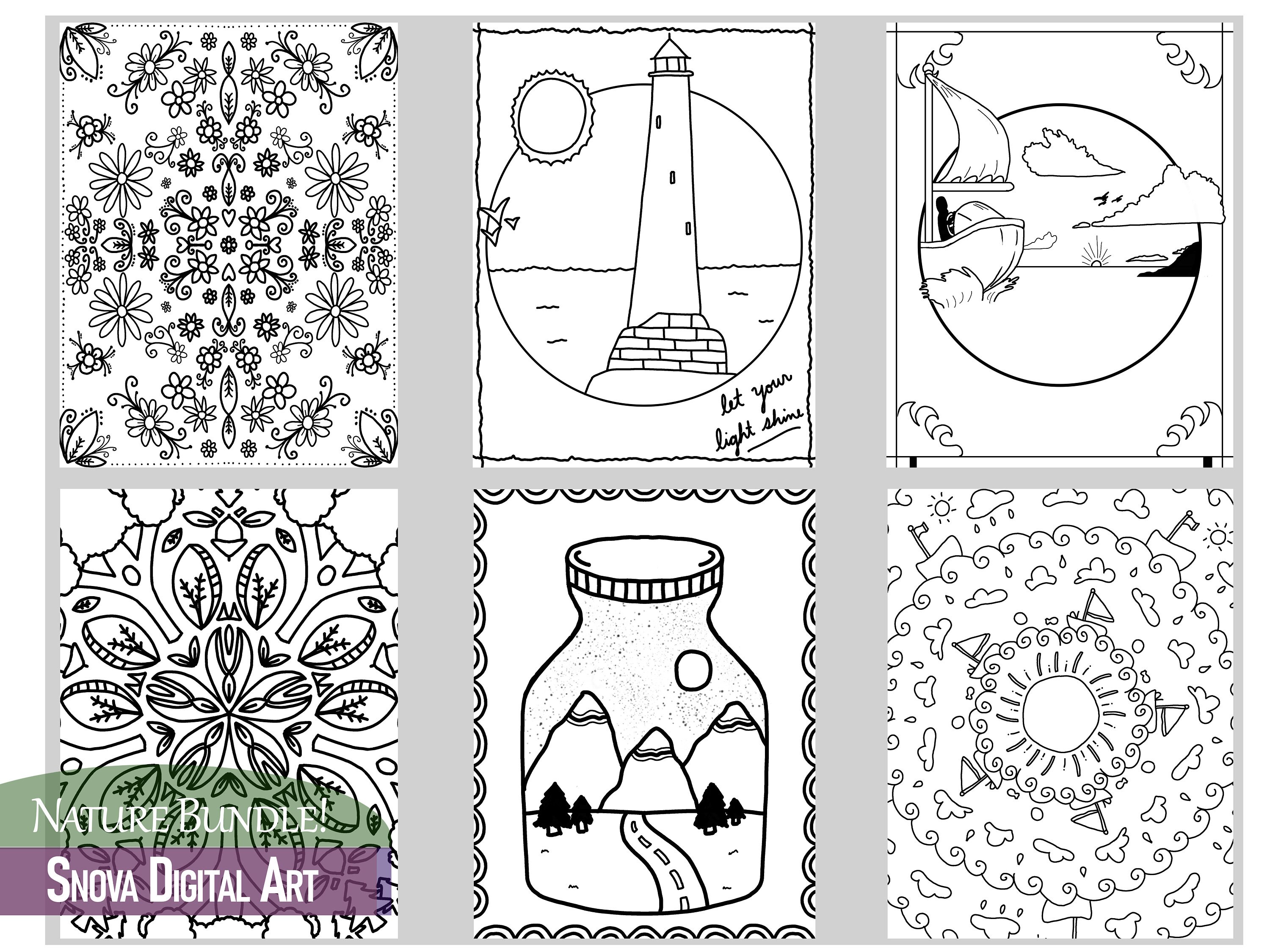 Nature Coloring Pages Six High Quality Printable Coloring | Etsy