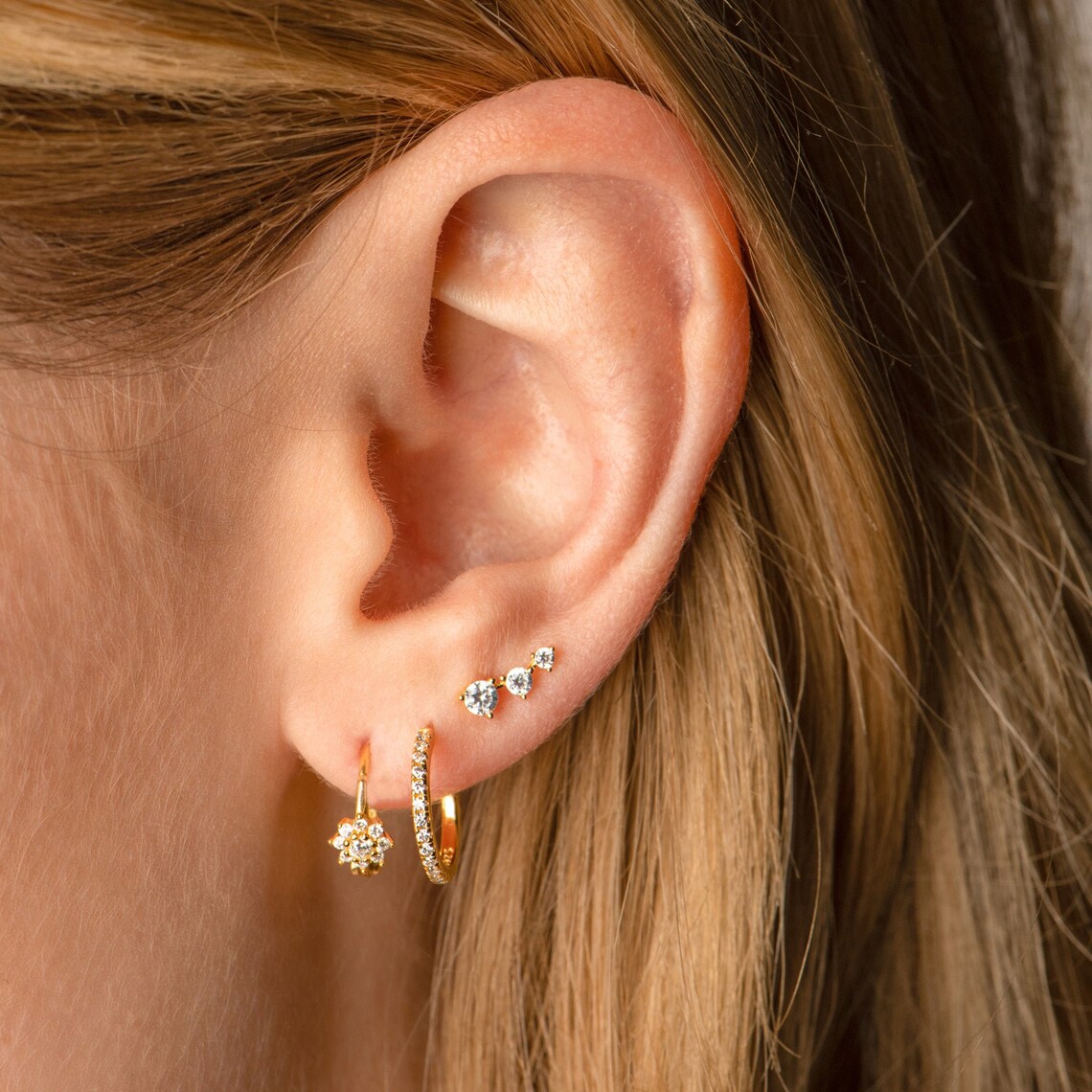 3 Stone Ear Climber Earrings Gradient Stone Ear Climbers Etsy