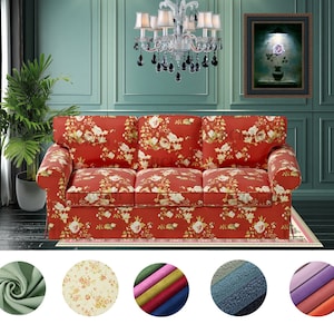 Personalized Ektorp 3 seat sofa covers in floral pattern fabrics, Cover comes with free pet mat, Custom made covers fit Ektorp 3 seat sofa