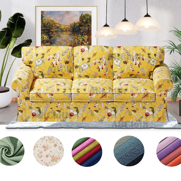 Ektorp 3 seat sofa covers in floral pattern fabrics, Cover comes with free pet mat, Custom made covers fit Ektorp 3 seat sofa