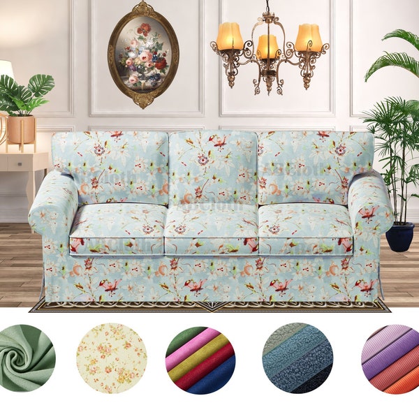 Ektorp 3 seat sofa covers in floral pattern fabrics, Cover comes with free pet mat, Custom made covers fit Ektorp 3 seat sofa