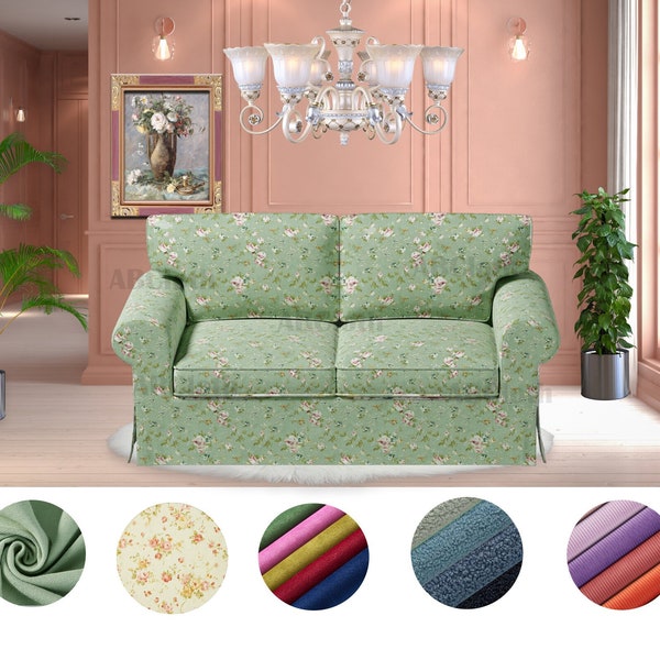 Handemade Ektorp Loveseat sofa covers in floral cotton fabrics, Covers comes with free pet mat, Custom made covers fit Ektorp 2 seat sofa
