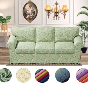 Custom made Ektorp 3 seat sofa covers in floral pattern fabrics,handmade cover comes with free pet mat,custom covers fit Ektorp 3 seat sofa