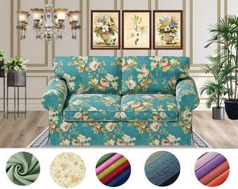 Floral pattern Ektorp Loveseat sofa covers in pure cotton fabrics,Covers comes with free pet mat, Custom made covers fit Ektorp 2 seat sofa