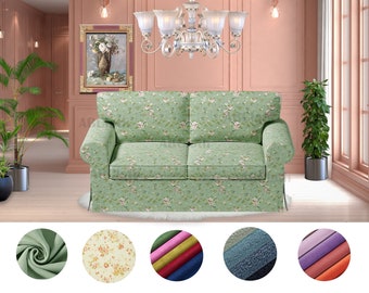 Handemade Ektorp Loveseat sofa covers in floral cotton fabrics, Covers comes with free pet mat, Custom made covers fit Ektorp 2 seat sofa