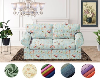 Handmade floral Ektorp Loveseat sofa covers in cotton fabrics, Covers comes with free pet mat, personalized covers fit Ektorp 2 seat sofa