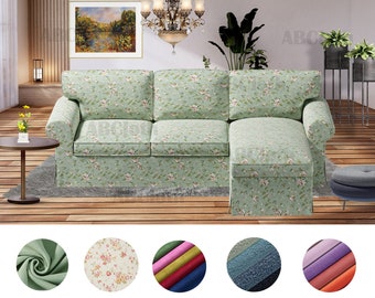 Uppland 2 seat sofa with chaise lounge cover in pattern/solid color fabrics, Cover comes with free pet mat, custom made covers for Uppland