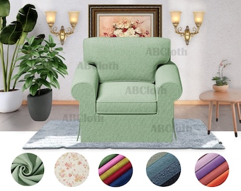 Ektorp Armchair covers in pattern/solid color fabrics, Covers comes with free pet mat, Custom made covers fit Ektorp Armchair
