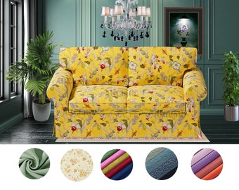 Handmade Ektorp Loveseat sofa covers in Yellow Floral pattern cotton fabric,Covers comes with free pet mat,covers fit Ektorp 2 seat sofa