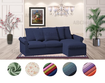 Gronlid 2 seat sofa bed with chaise lounge covers in pattern/solid color fabrics,Cover comes with free pet mat, Custom made Gronlid cover