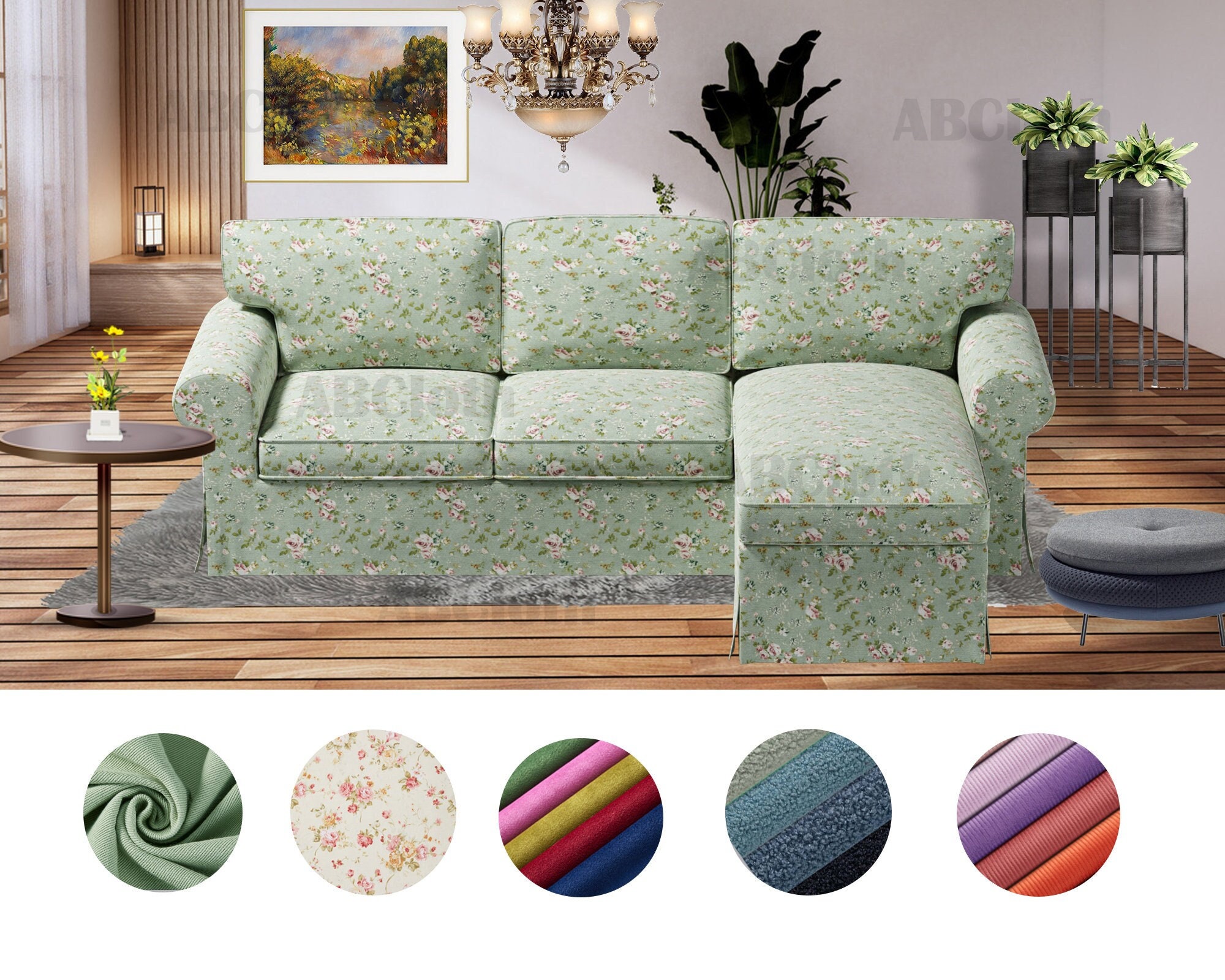 Uppland 2 Seat Sofa With Chaise Lounge Cover in Pattern solid Color Fabrics Cover Comes With Free Pet Mat Custom Made Covers for Uppland Etsy