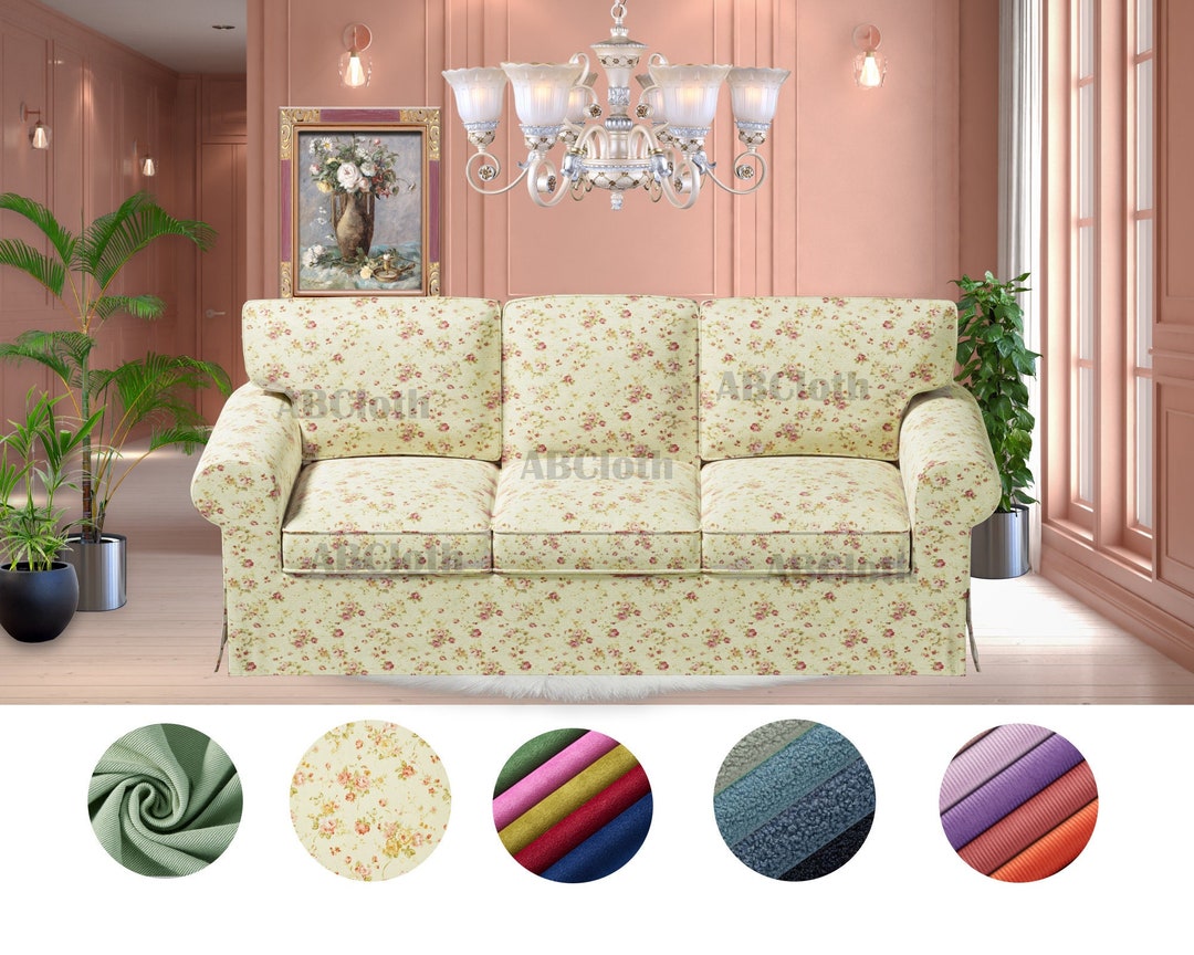 Ektorp 3 Seat Sofa Covers in Floral Pattern Fabrics, Custom Made Covers Fit Ektorp 3 Seat Sofa