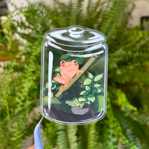 Frog Terrarium Clear Vinyl Sticker | Cottagecore Illustration