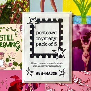 Paquete misterioso de postales en oferta, tamaño A6 mate // Ilustración, decoración de pared, arte digital, regalo, impresión mini, lindo Lucky Dip