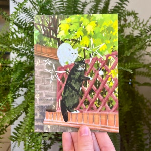 Carte postale A6 Réunion secrète, peinture numérique chat || Impression d'art numérique Illustration mignonne Cottagecore Décoration murale Décoration Cadeau