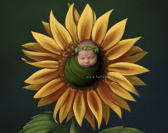 Sunflower Digital Backgrounds Newborn Digital Backdrop Sunflowers forest \u00a0Sunflower nest Newborn Photography Background
